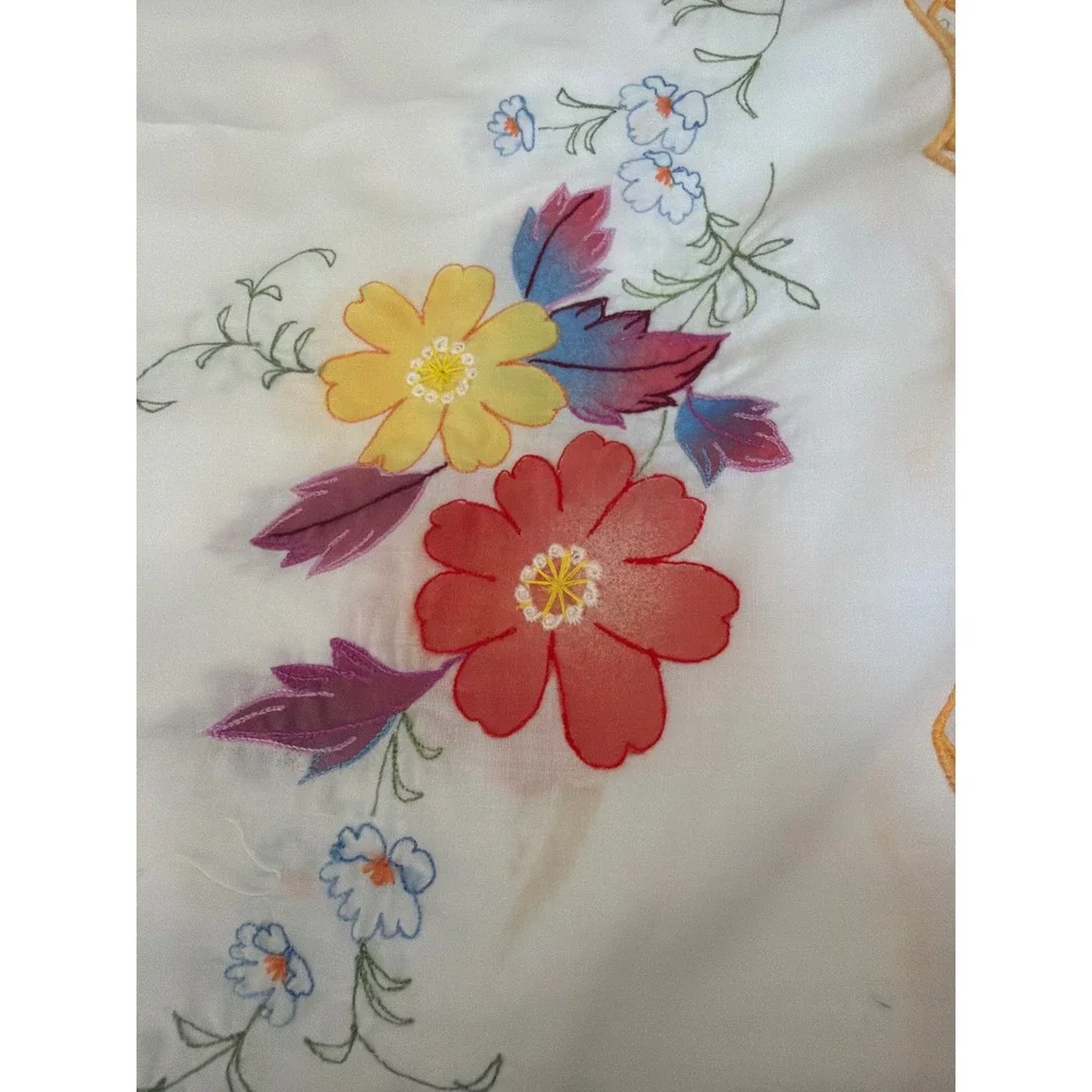 Vintage Embroidered Floral Placemats Set of 12 s Edge White Orange Trim all